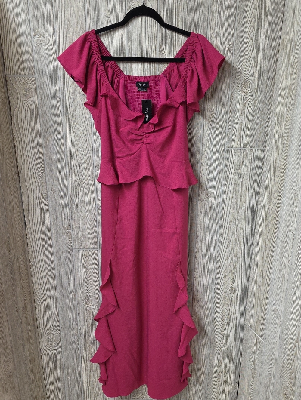 City Chic Magenta Frill Fee Maxi Dress Womens Plus Size XS US Womens Size 14 NWT